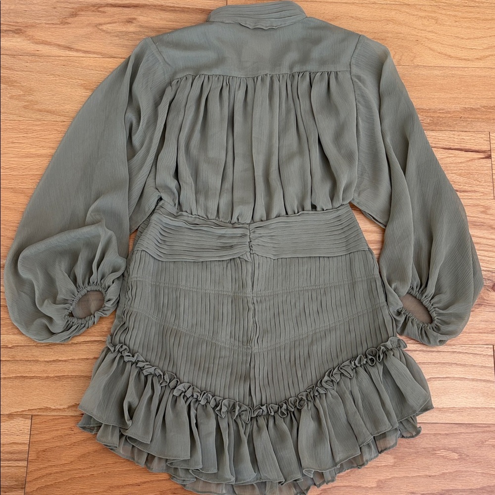 By Together $110 clothing button down fiddle dress ruffles olive green Medium M - Picture 9 of 17